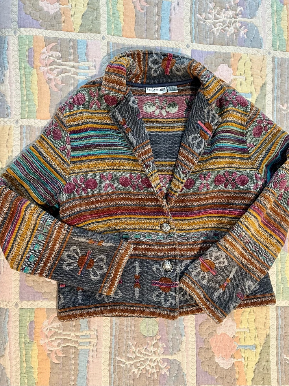 bagatelle Multicolor Knit Cardigan — Gray, Pink, Mustard, Teal